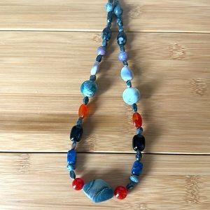 Real authentic stones jasper, blue lapis, quartz, necklace with silver